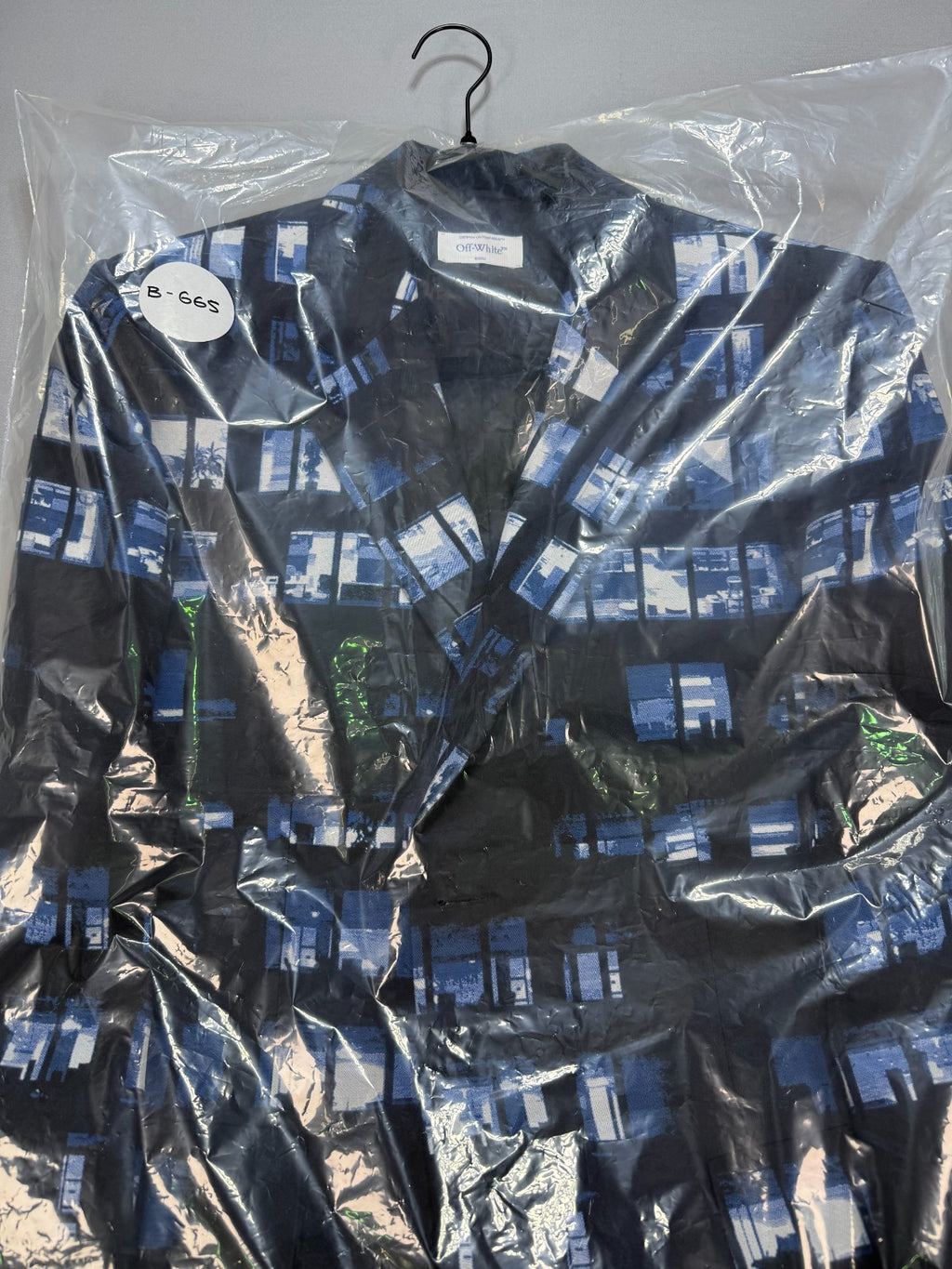 NWT Off-White Crystal Windows Print Blazer Men 50 Blue Black Long Sleeve Office