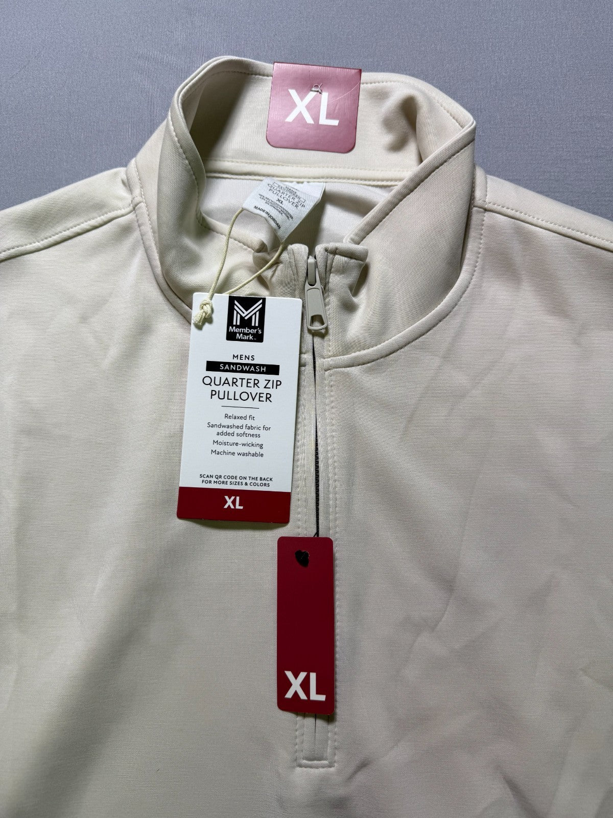 NWT Member's Mark Quarter Zip Pullover Sweatshirt Men's XL Beige Long Sleeve