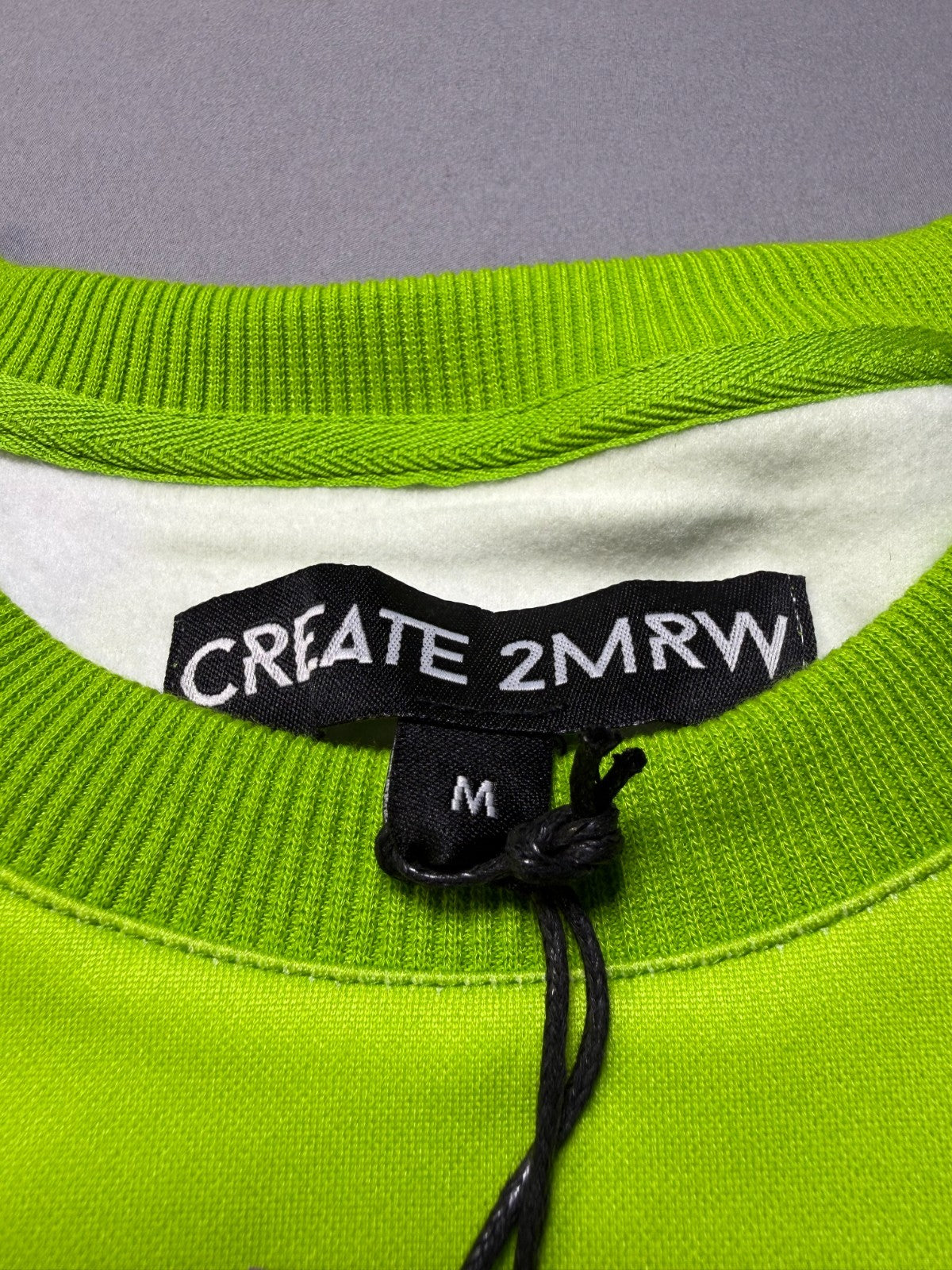 Create 2MRW Crew Neck Sweatshirt Men Medium Lime Camo Long Sleeve w/ Ribbed Hems