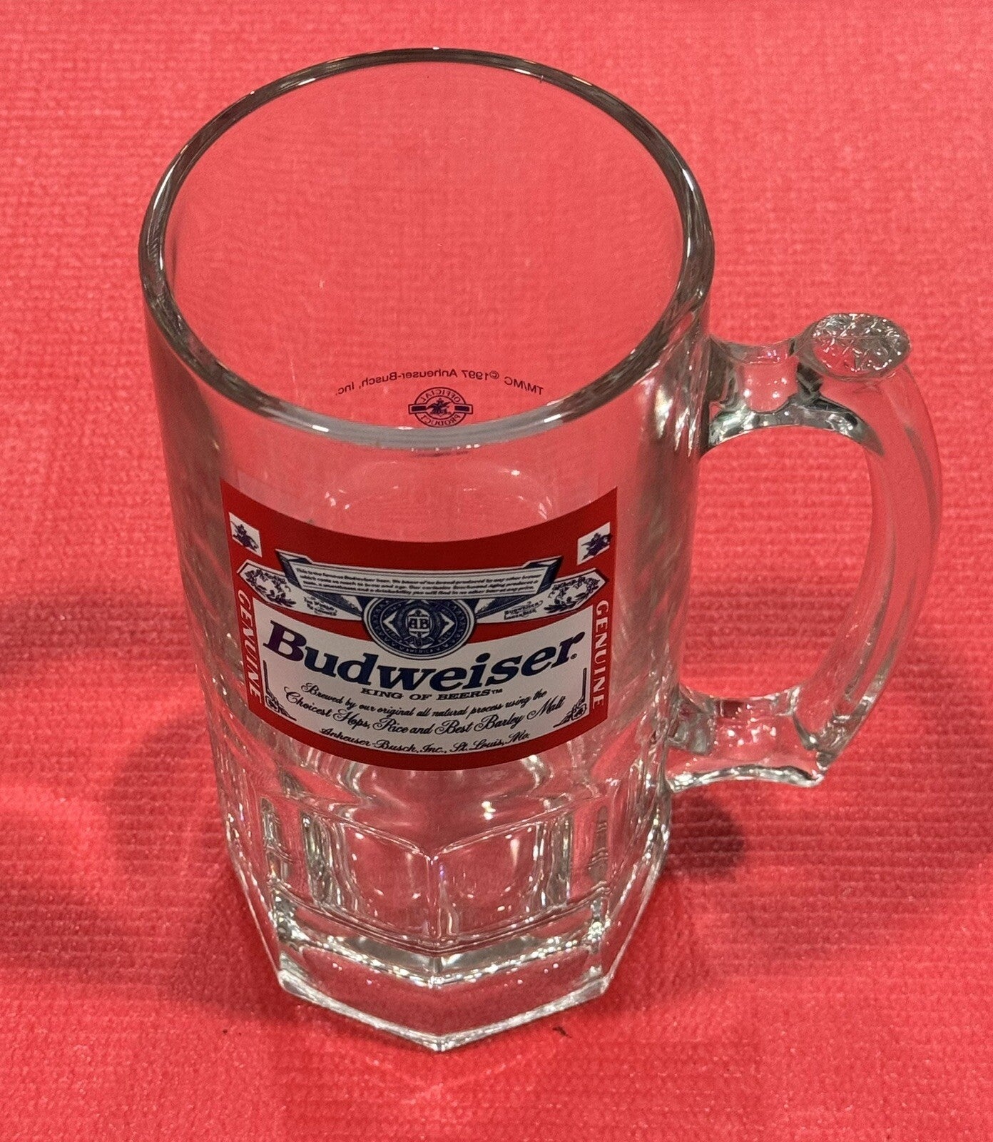 Vintage NEW 1997 Budweiser Anheuser Busch Beer Mug Heavy Glass 8” Tall