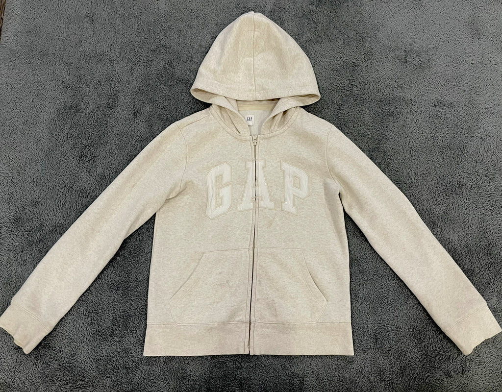 GAP Kids Girls Size XXL 14-16 Zip Hoodie Creme with Creme Sparkle Logo