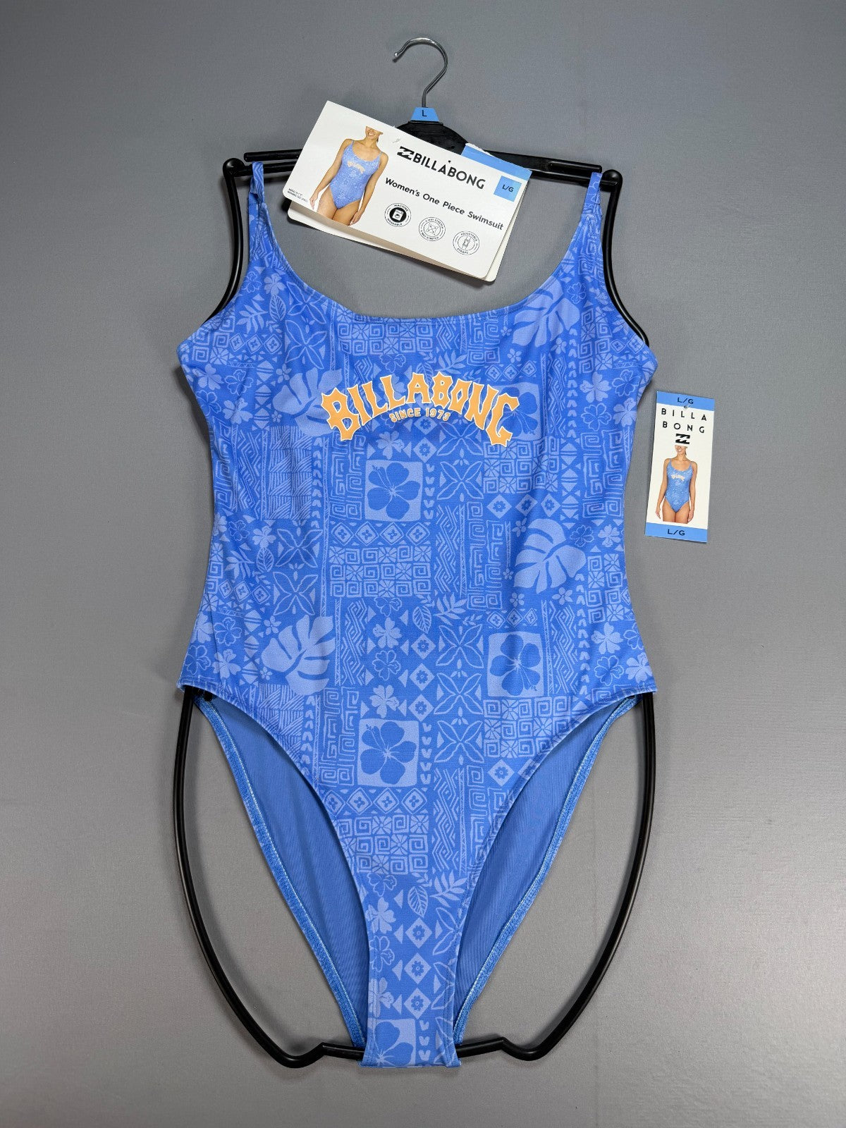NWT Billabong One-Piece Swimsuit Women Large Blue Sleeveless Stretch Summer Gear