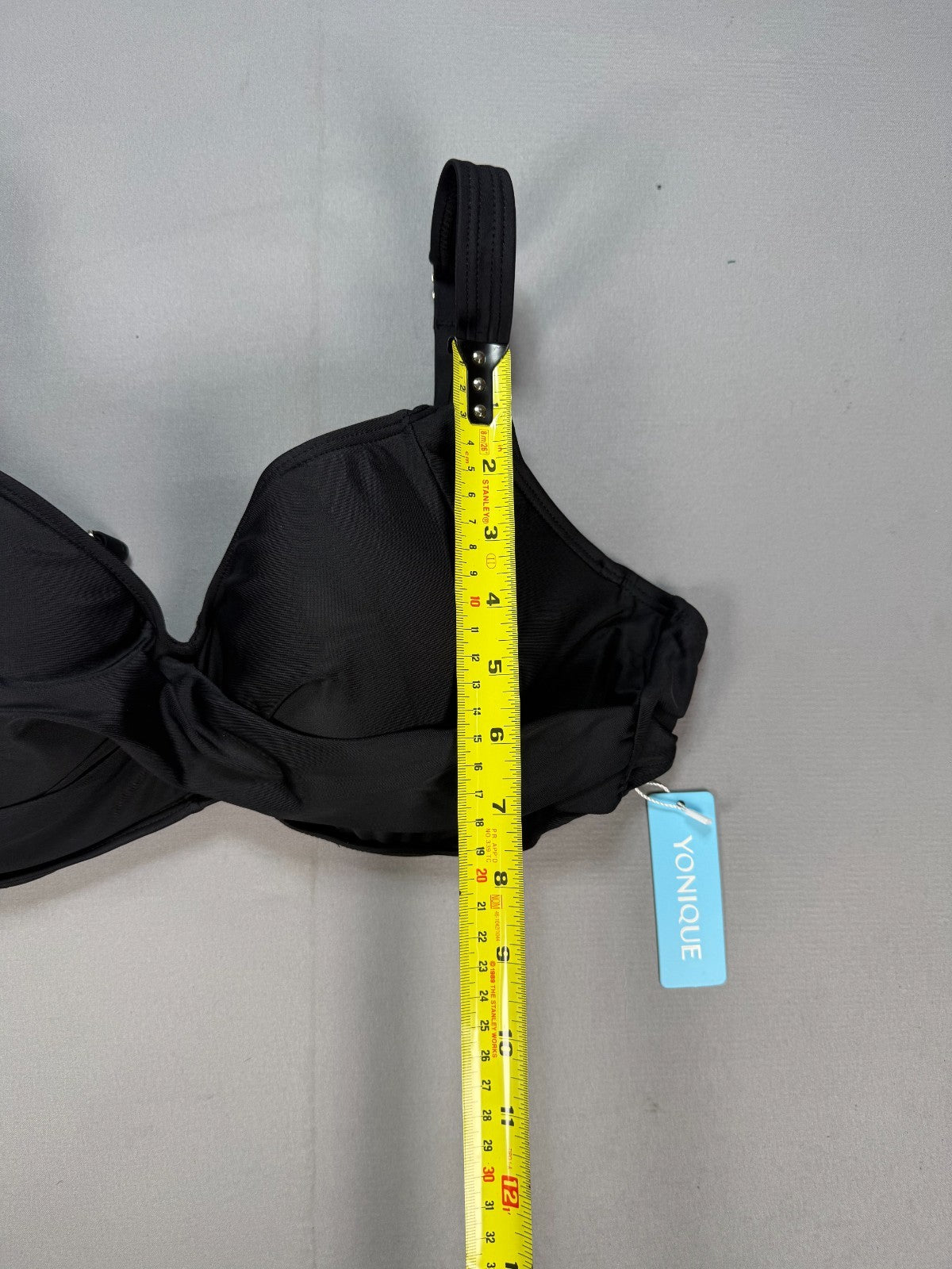 NWT Yonique Swimsuit Top Womens Black Twist Front Bikini Top Padded Push Up