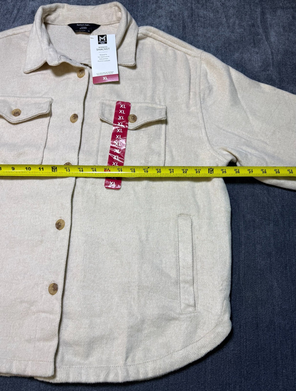 NWT Member's Mark Relaxed Fit Shacket Women's XL Beige Long Sleeve Button Front