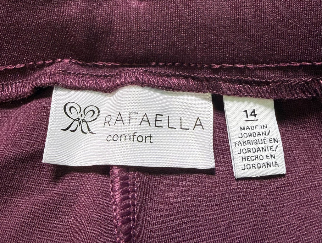 NWT Rafaella Comfort Fit Straight Leg Pants Women's 14 Burgundy Pull-On Stretch