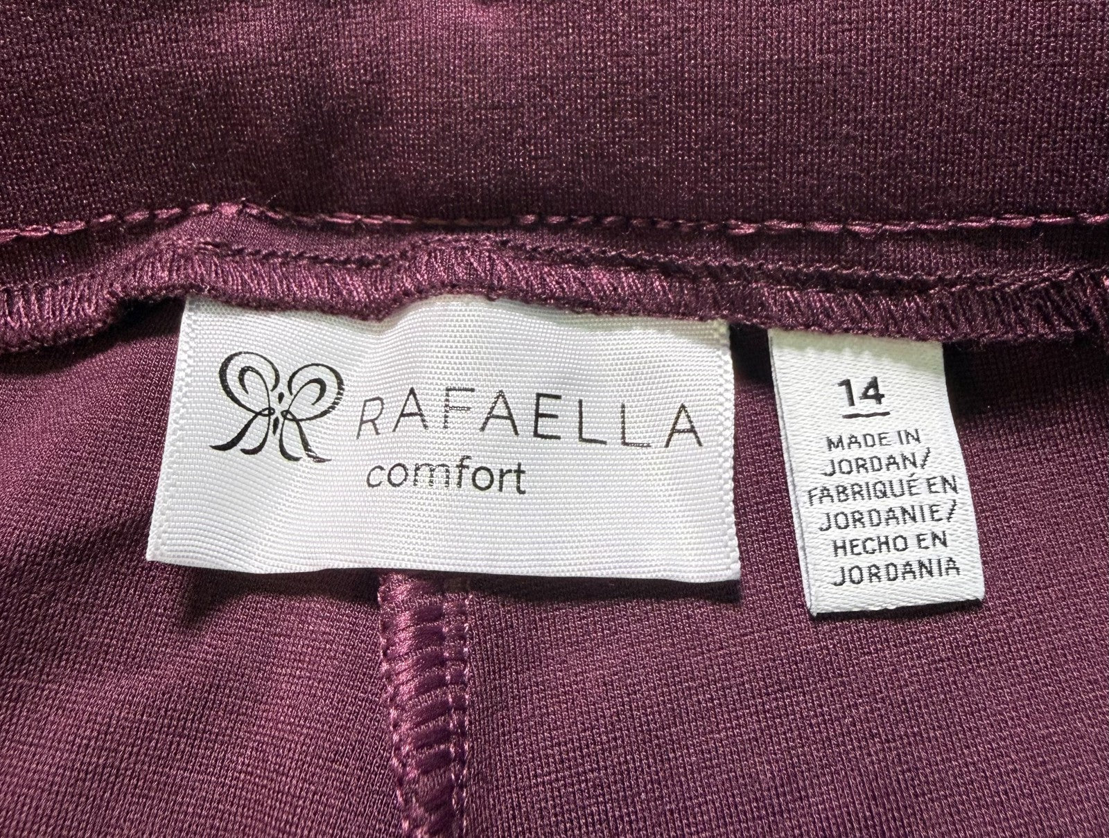 NWT Rafaella Comfort Fit Straight Leg Pants Women's 14 Burgundy Pull-On Stretch