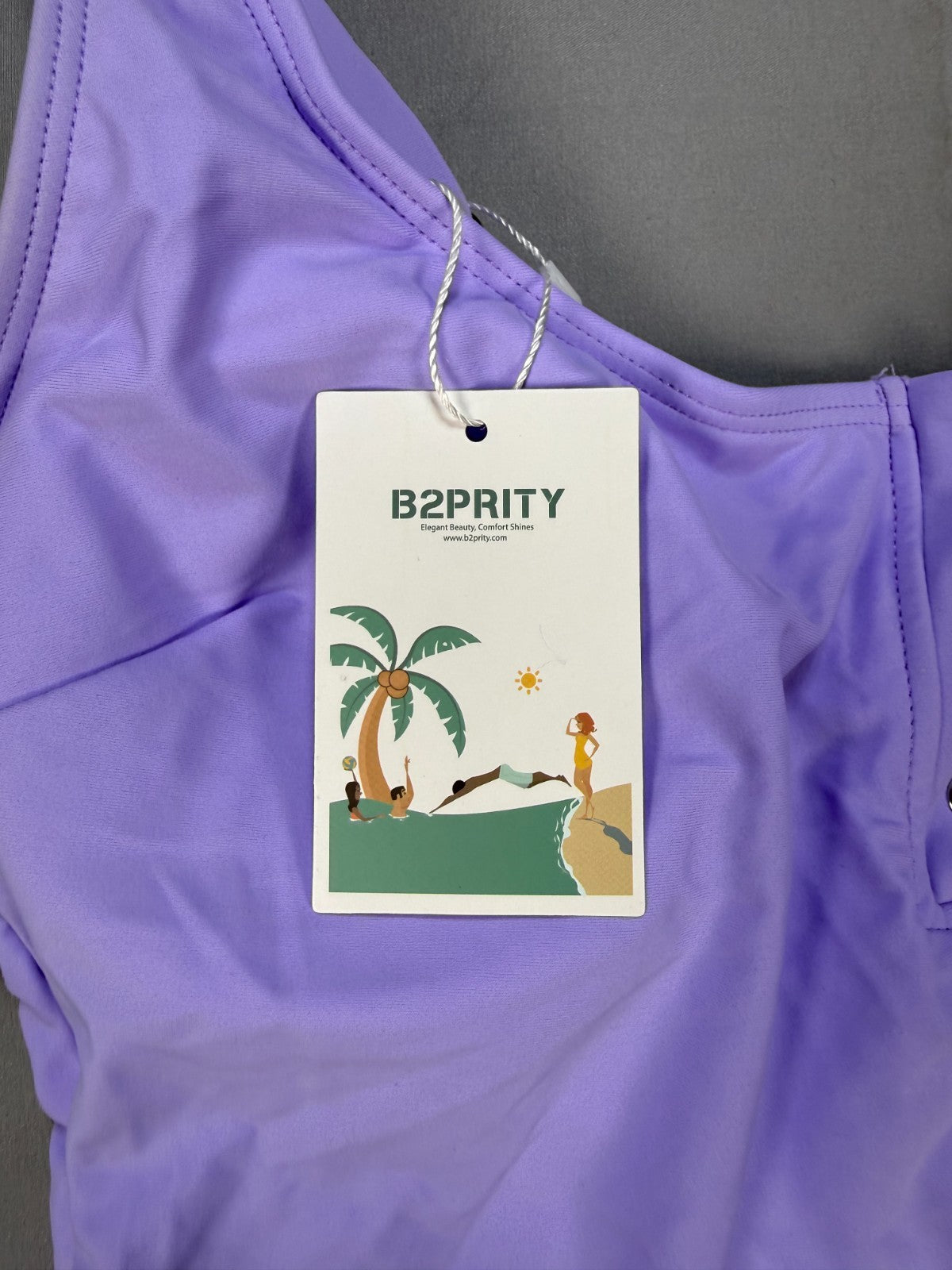 B2Prity Tankini Swimsuit Women's Medium Purple Tropical Floral Summer Beach