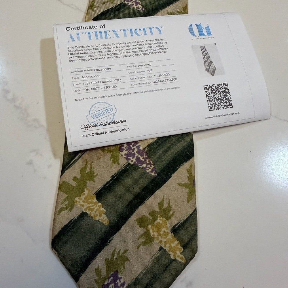 Yves Saint Laurent Green and Yellow Floral Tie