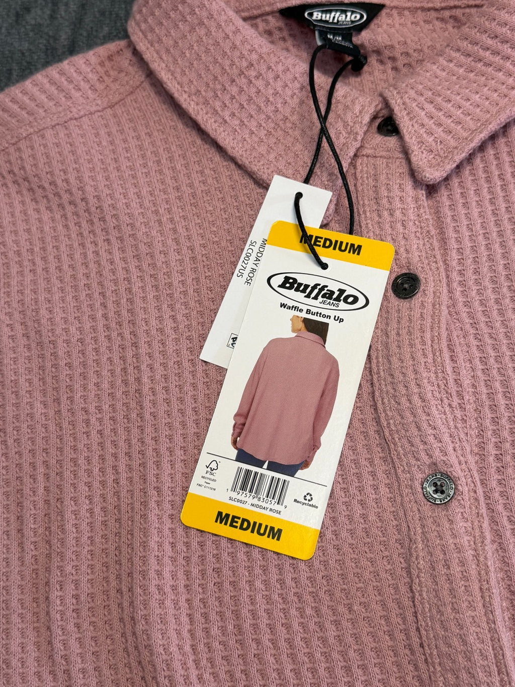 NWT Buffalo David Bitton Waffle Knit Button-UP Shirt Women's Medium Rose Pink