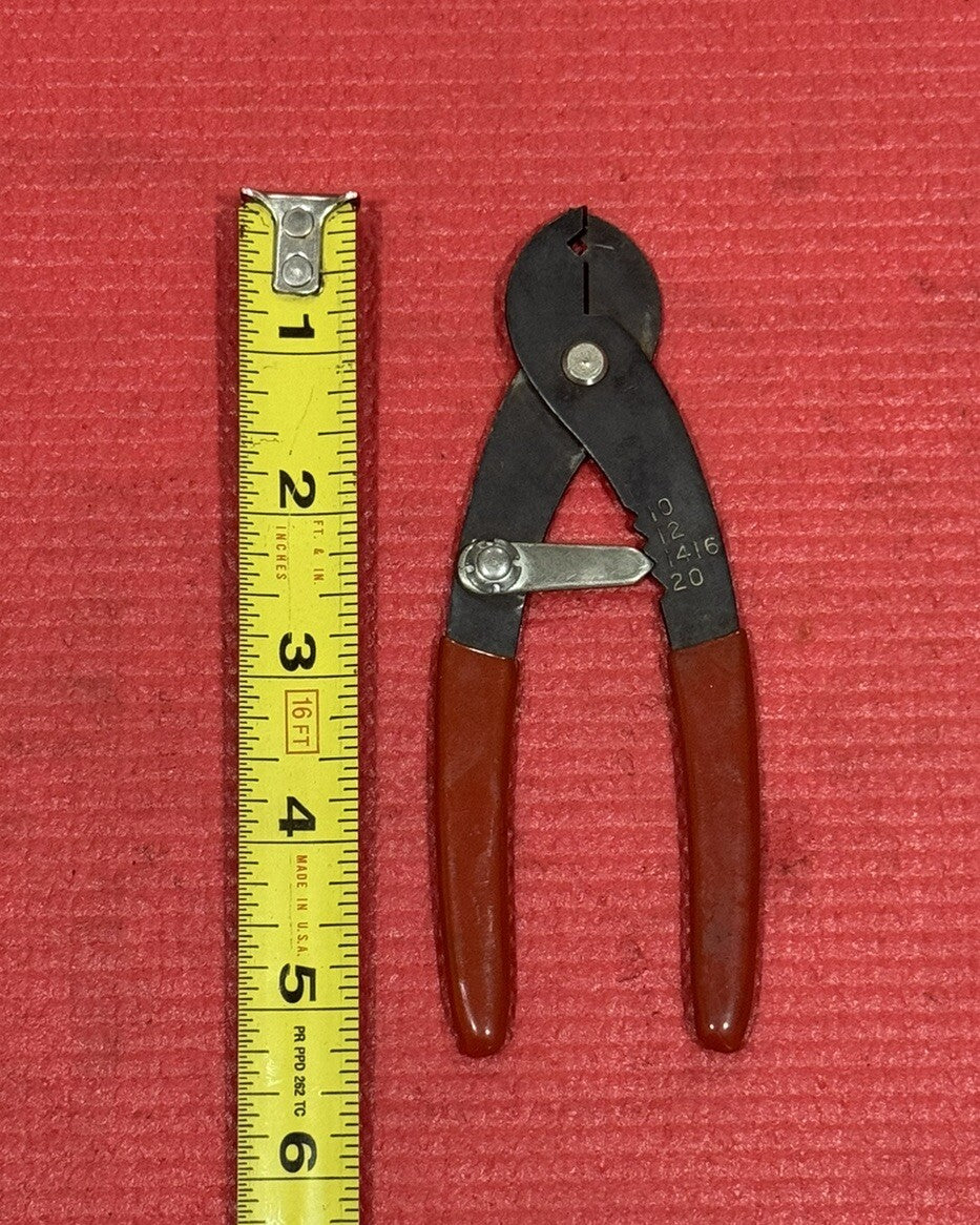 Vintage RARE Wire Stripper & Cutter w/ Red Cushioned Grip Handle