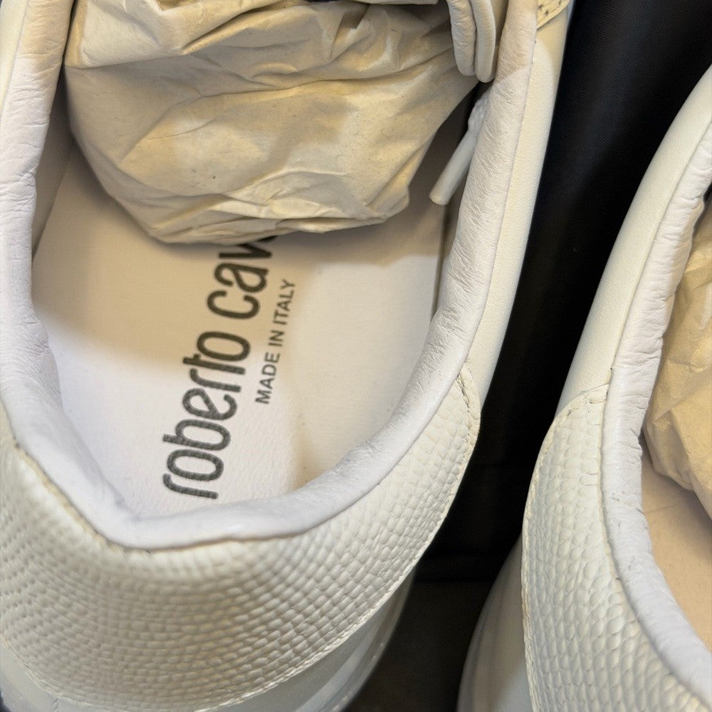 Roberto Cavalli Cream Calf Low Sneakers