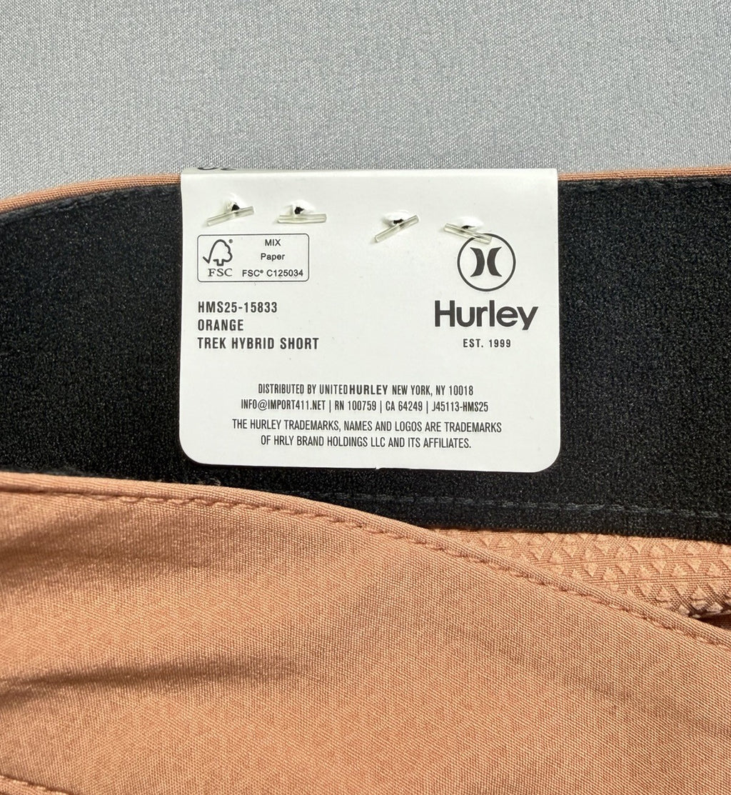 NWT Hurley All Day Trek Hybrid Short Men's 30 Orange Rust 4-Way Stretch Comfort