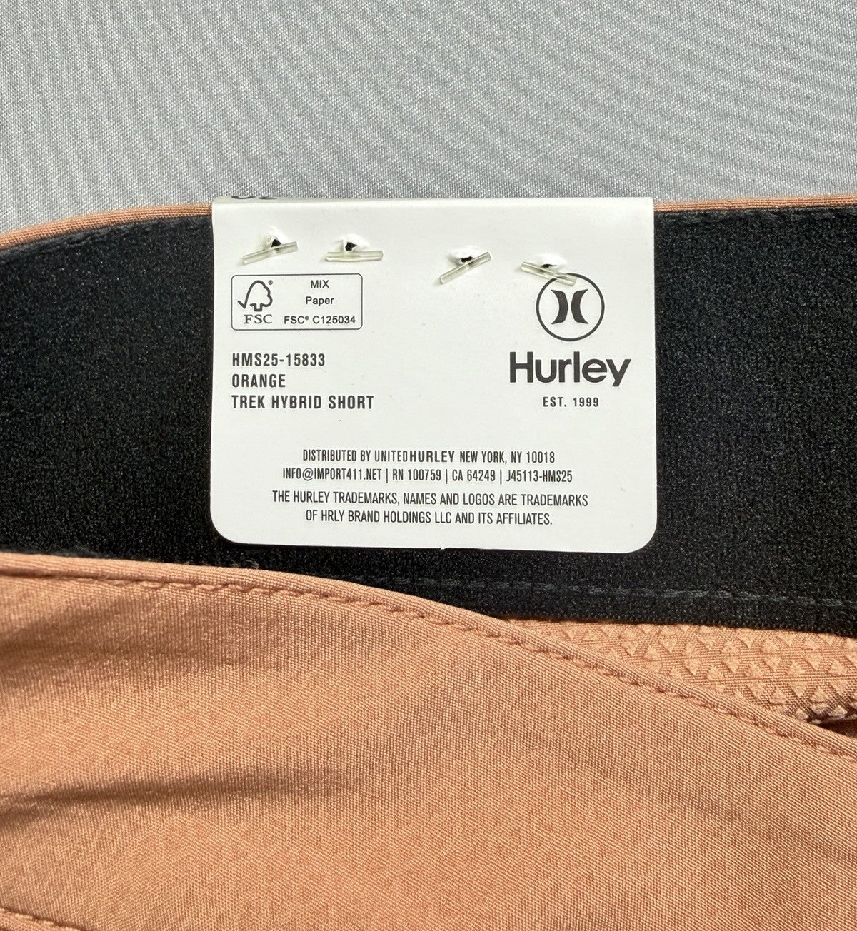 NWT Hurley All Day Trek Hybrid Short Men's 30 Orange Rust 4-Way Stretch Comfort