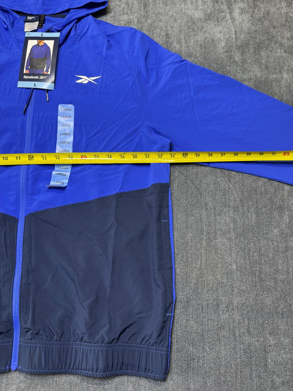 NWT Reebok Full Zip Training Woven Jacket Men's Large Navy Blue Adjustable Hood