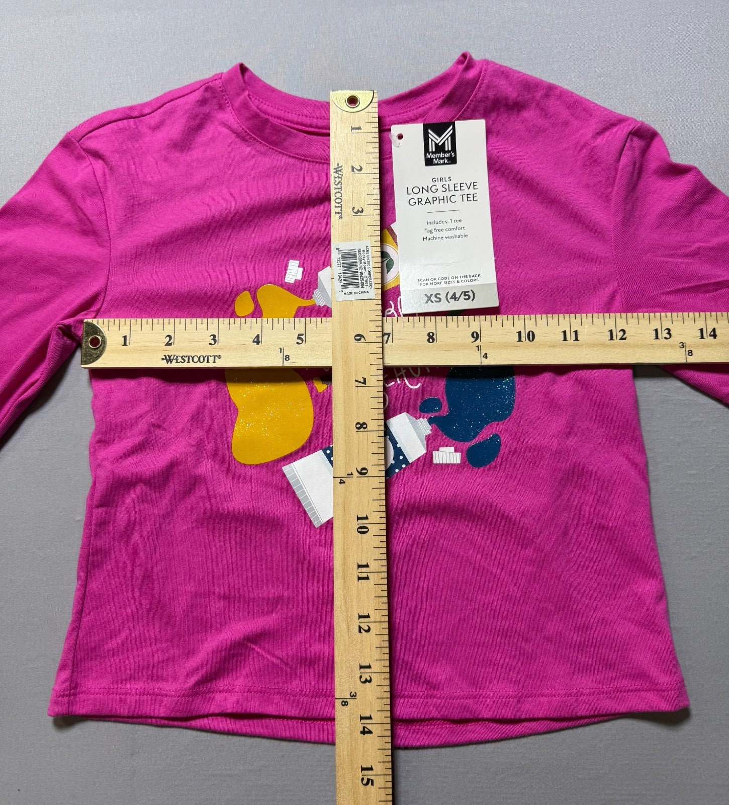 NWT Member's Mark Long Sleeve Graphic Tee Shirt Girls XS (4/5) Crewneck Pullover