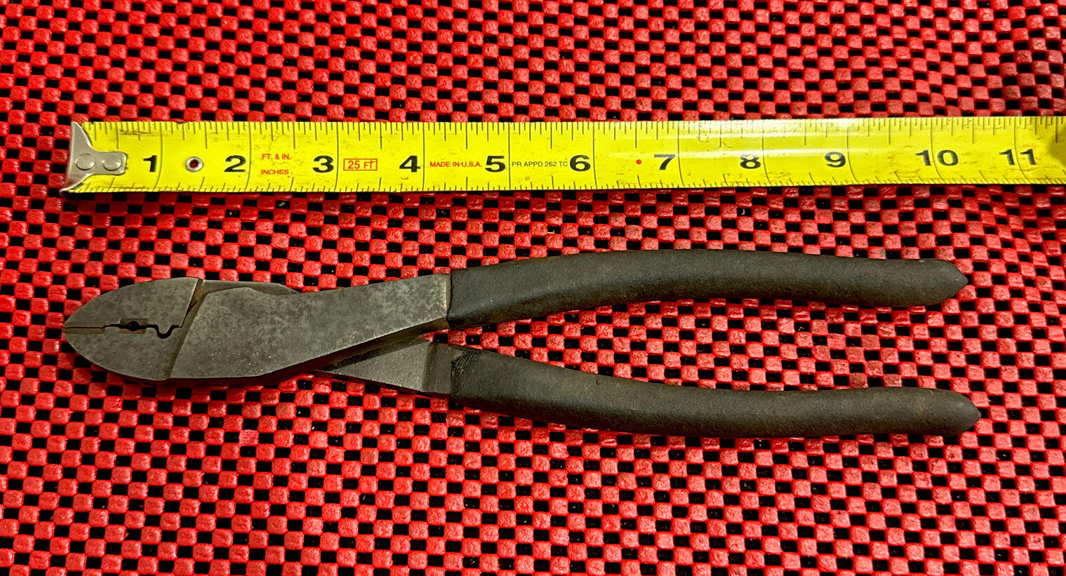 Wire Crimper Cutter Pliers Vintage Old Hand Tool 10" Black Handles Heavy Duty N7