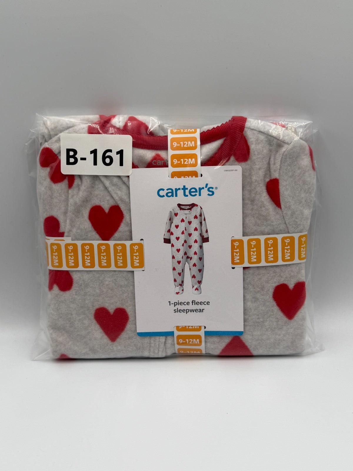 NWT Carter's Fleece Footie 1-Piece Pajama Set Baby 9-12M Gray Red Heart Comfort