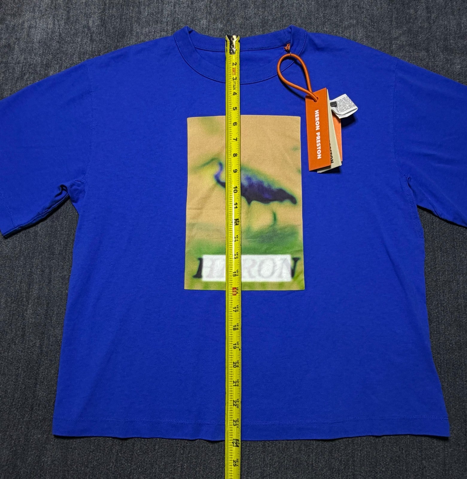 NWT Heron Preston Graphic Print Oversized T-Shirt Men's Large Blue Short Sleeve