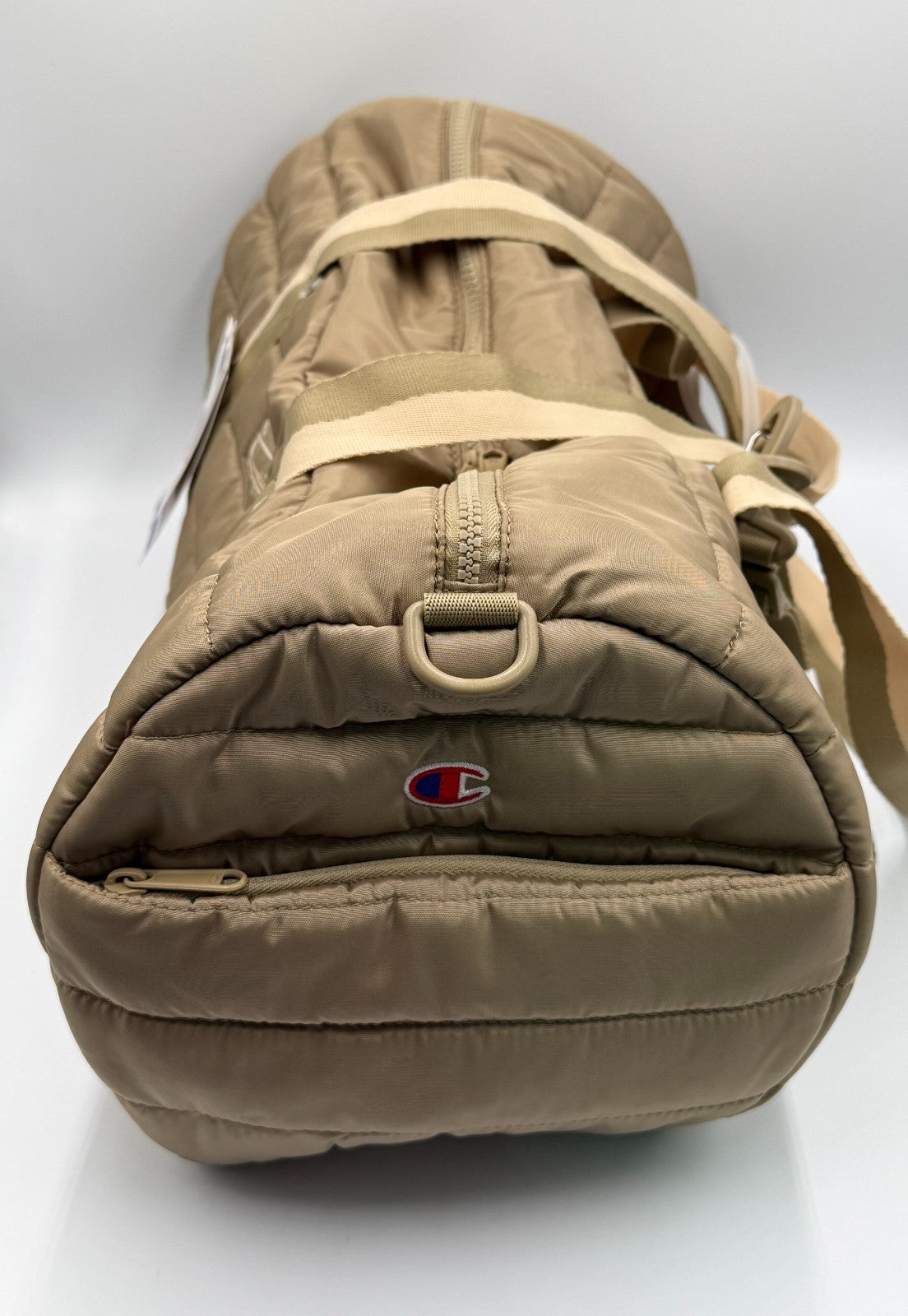 NWT Champion Billie Quilted Duffel Bag Beige Puffer Weekender Gym Travel Tote
