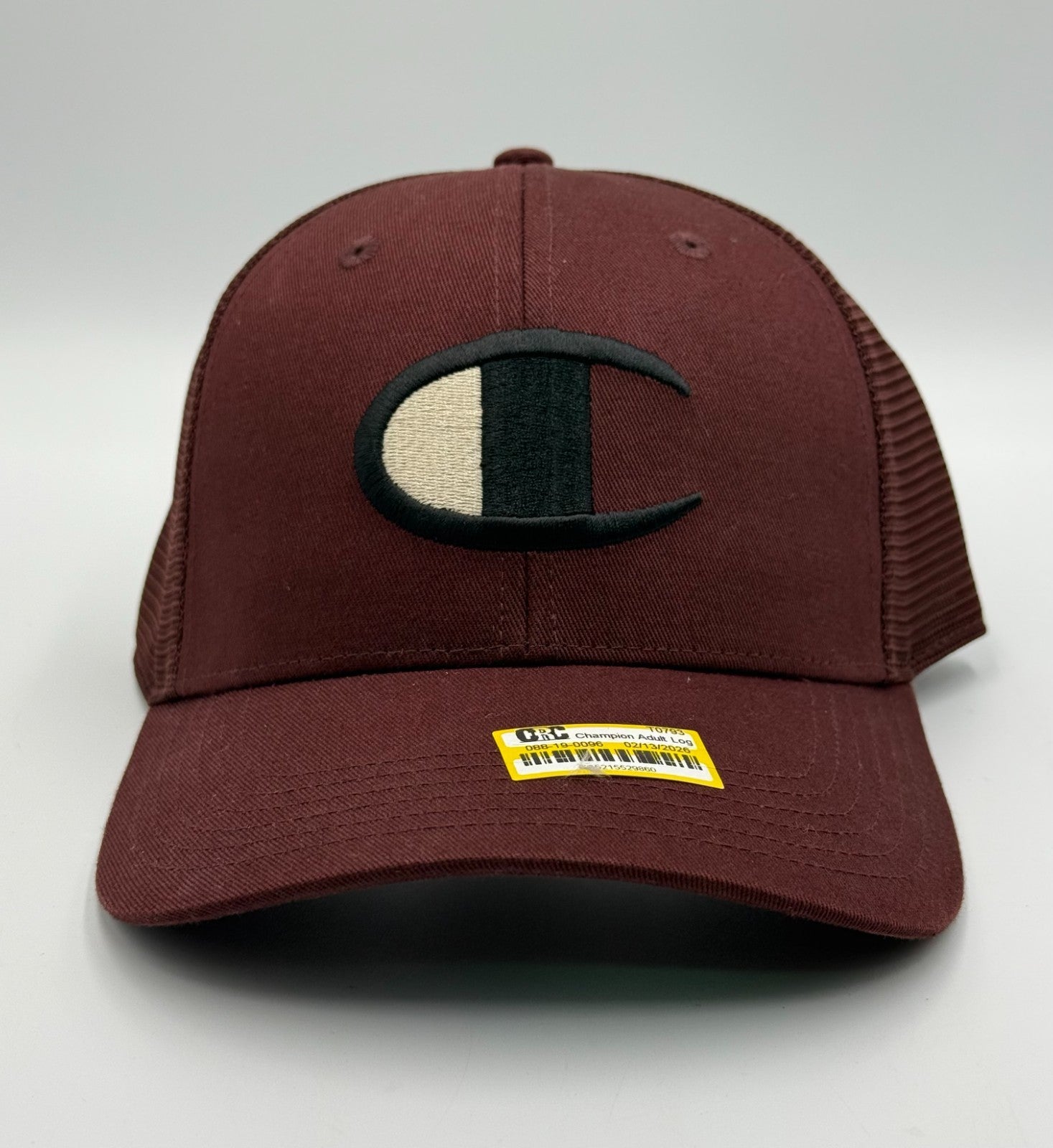 NWT Champion Logo Trucker Hat Men's Maroon Mesh Adjustable Snapback Cap Sports