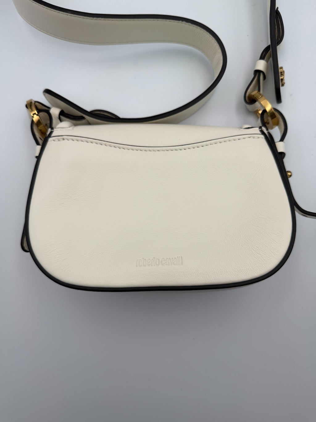 Vintage Roberto Cavalli Fang Bang Shoulder Bag Womens White Small Saddle Luxury