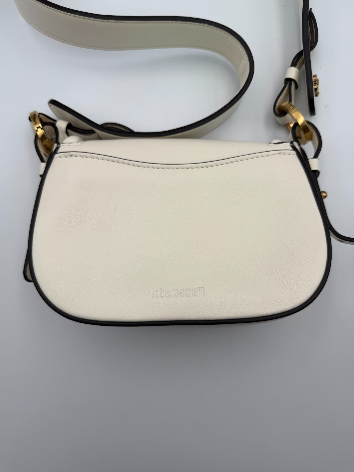 Vintage Roberto Cavalli Fang Bang Shoulder Bag Womens White Small Saddle Luxury