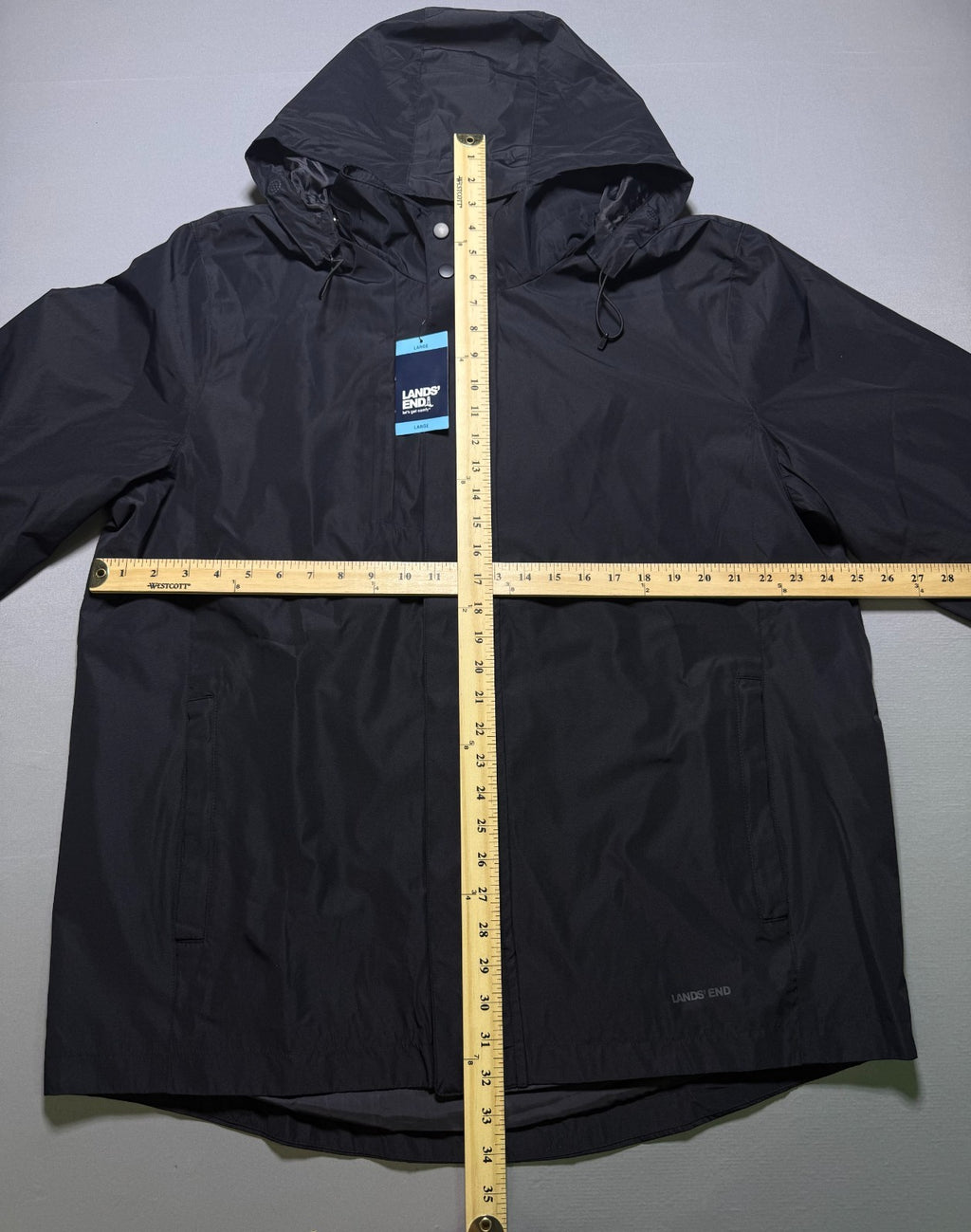 NWT Lands End Waterproof Hooded Rain Jacket Women Large Black Long Sleeve Zipper