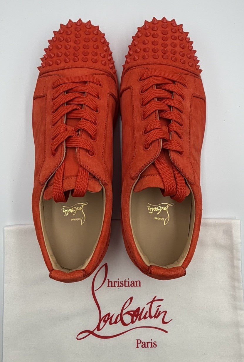 AUTHENTIC Christian Louboutin Junior Orange Suede Sneakers 44.5 EU 11.5 US