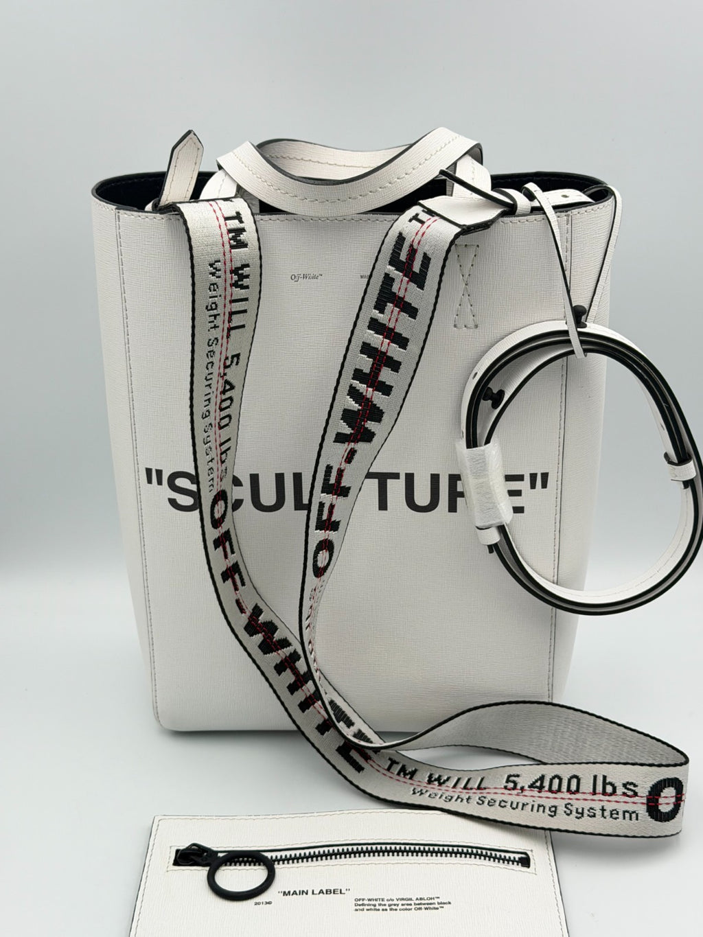 Off-White Sculpture Tote Bag Women White Leather Industrial Strap Luxury Handbag