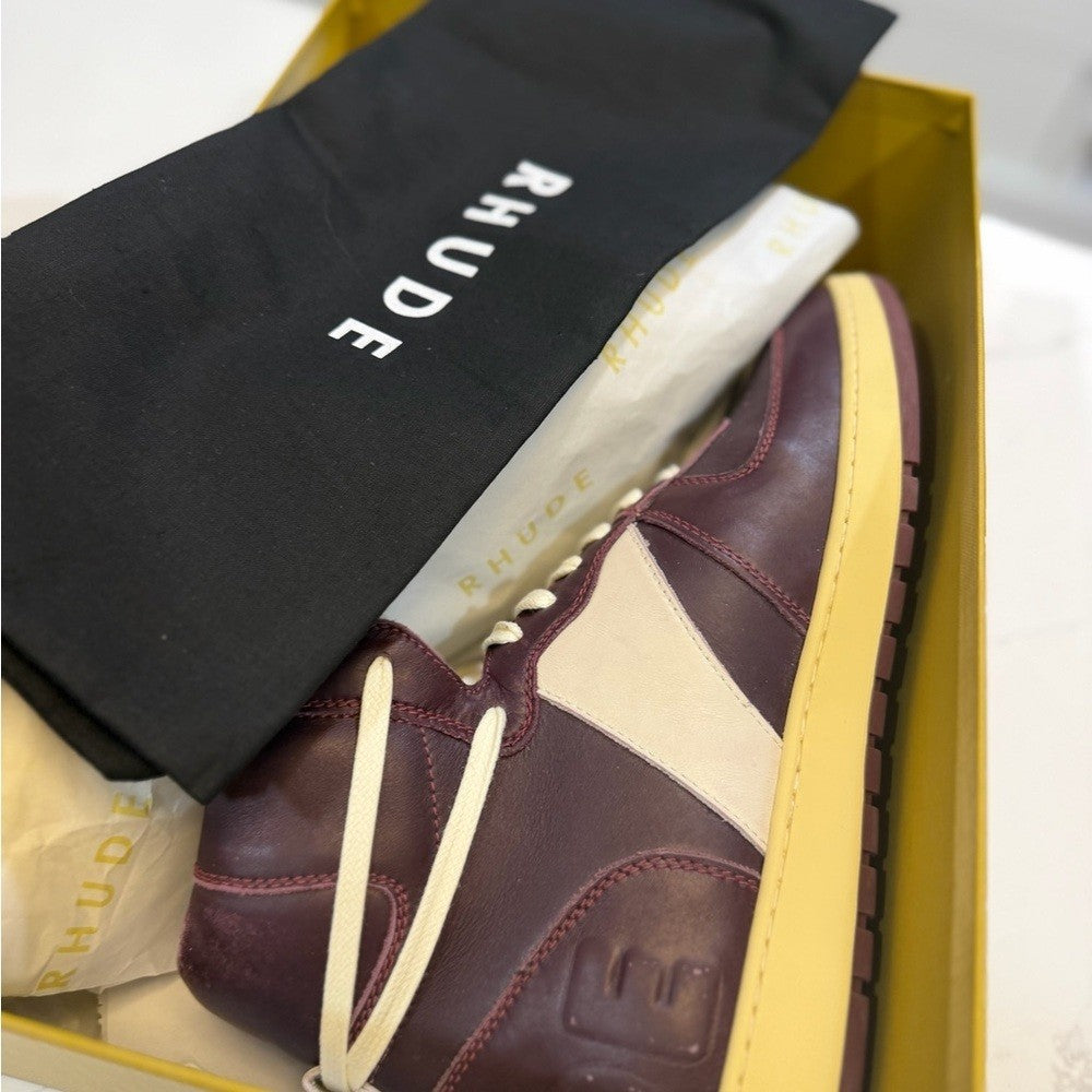 Rhude Burgundy and Cream High-Top Sneakers