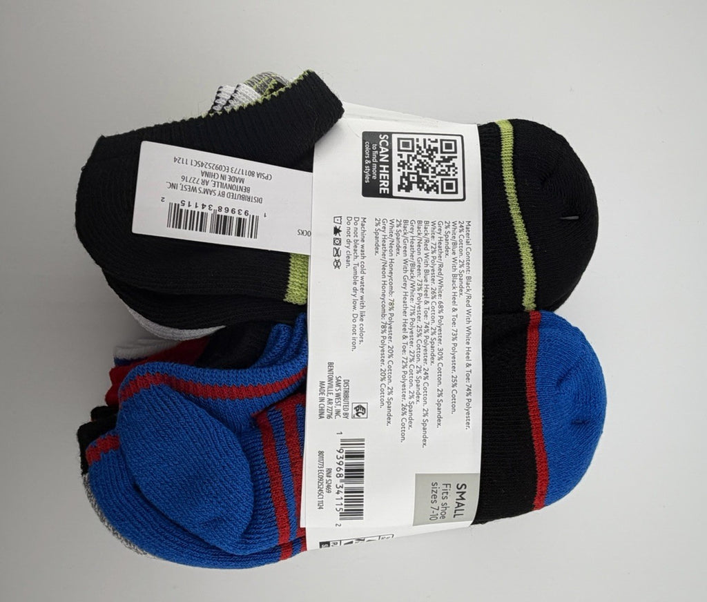 Member's Mark No-Show Socks Kid's Multicolor Comfort Cotton S 7-10 Pack of 10