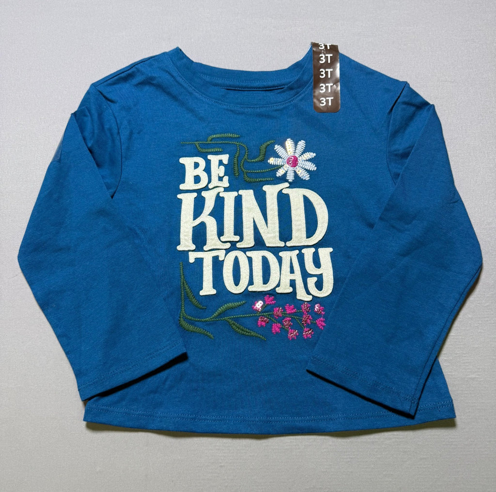 NWT Member's Mark Long Sleeve Tee Girls 3T Blue Floral Embroidered Casual Wear