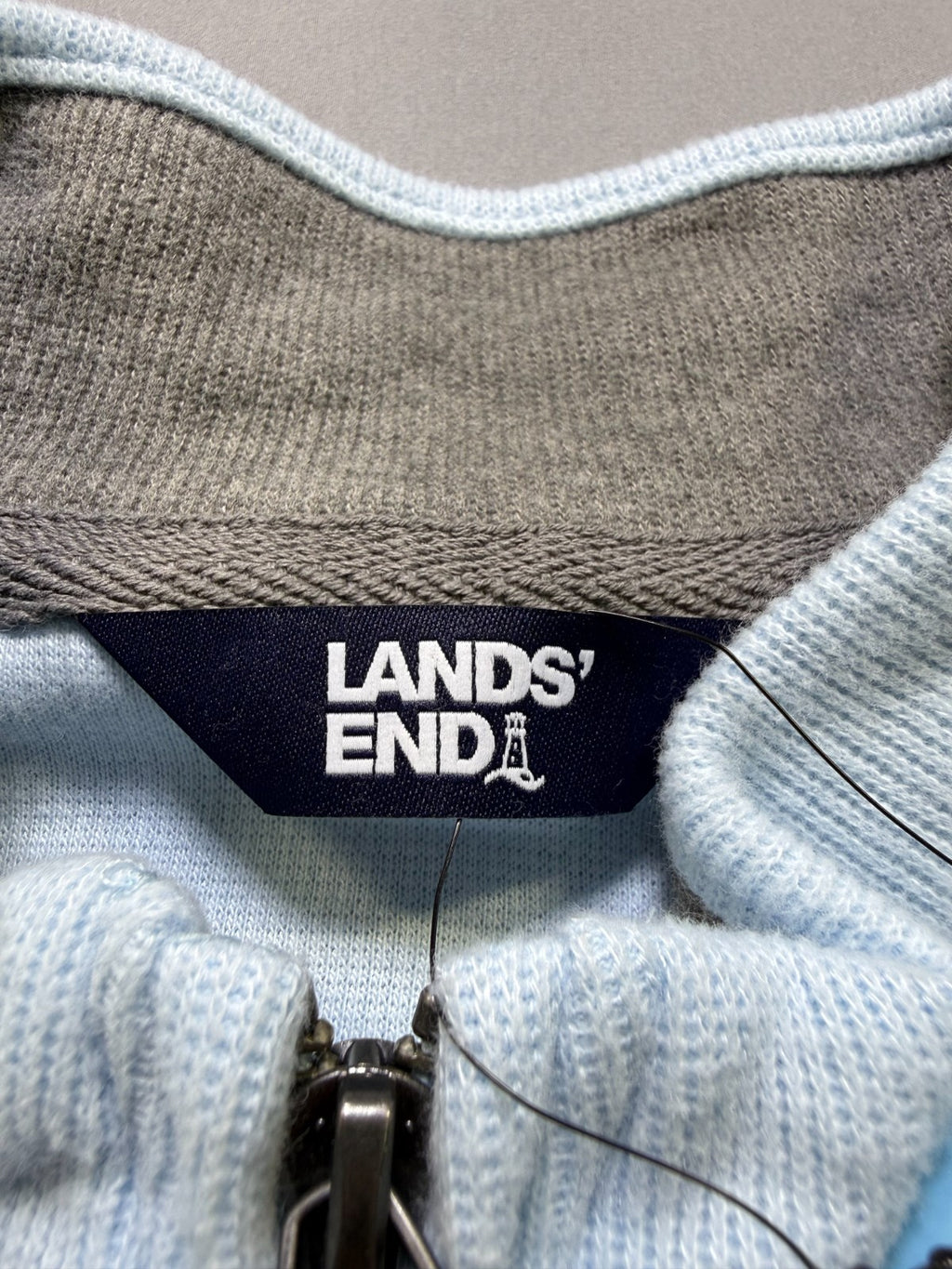 Lands' End Soft & Cozy 1/4 Zip Pullover Men's Large Blue Long Sleeve Ribbed Hem