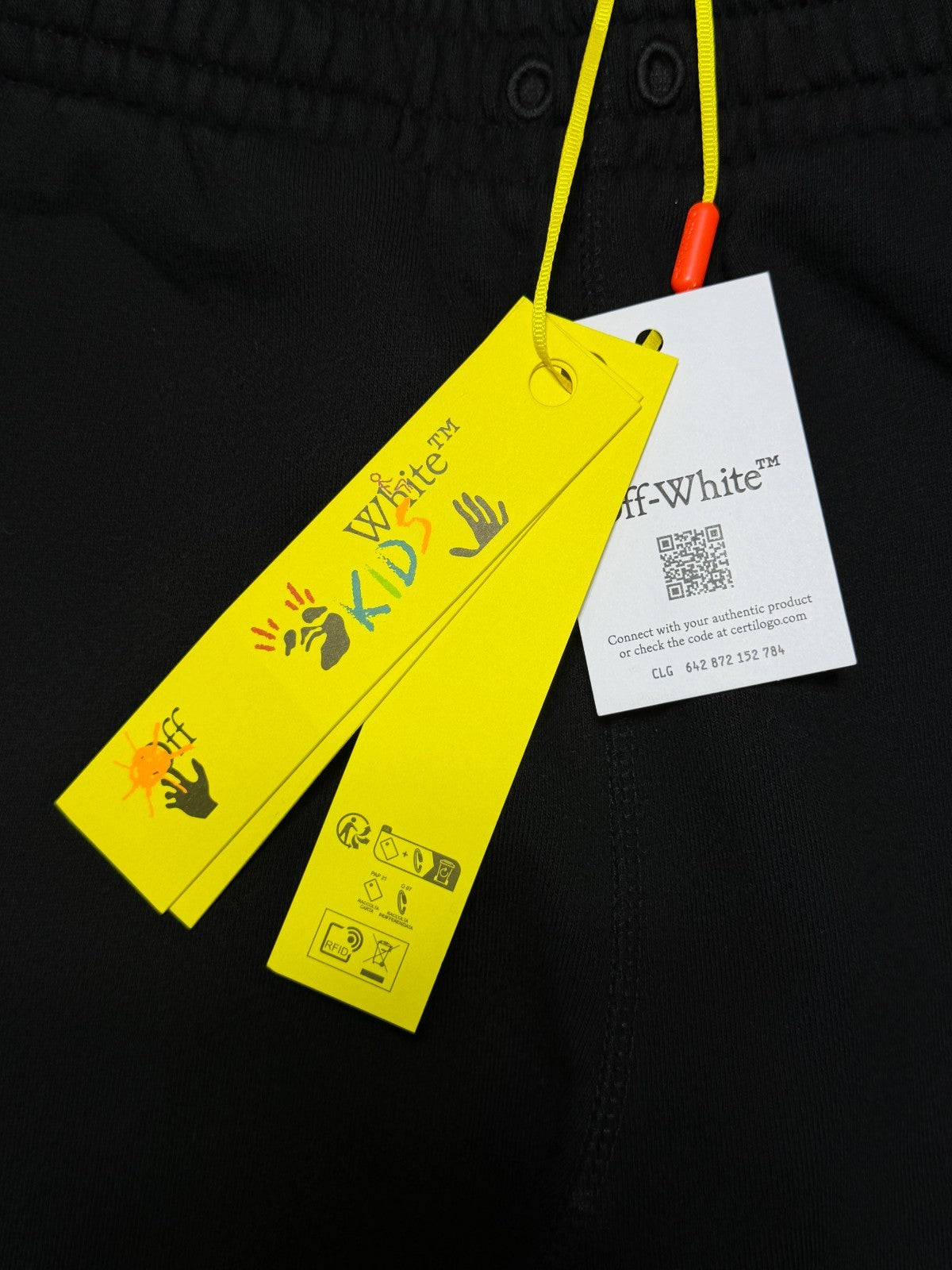 Off-White Stamp Plain Sweatpants Black Kids 12 Black Slash Pockets 100% Cotton