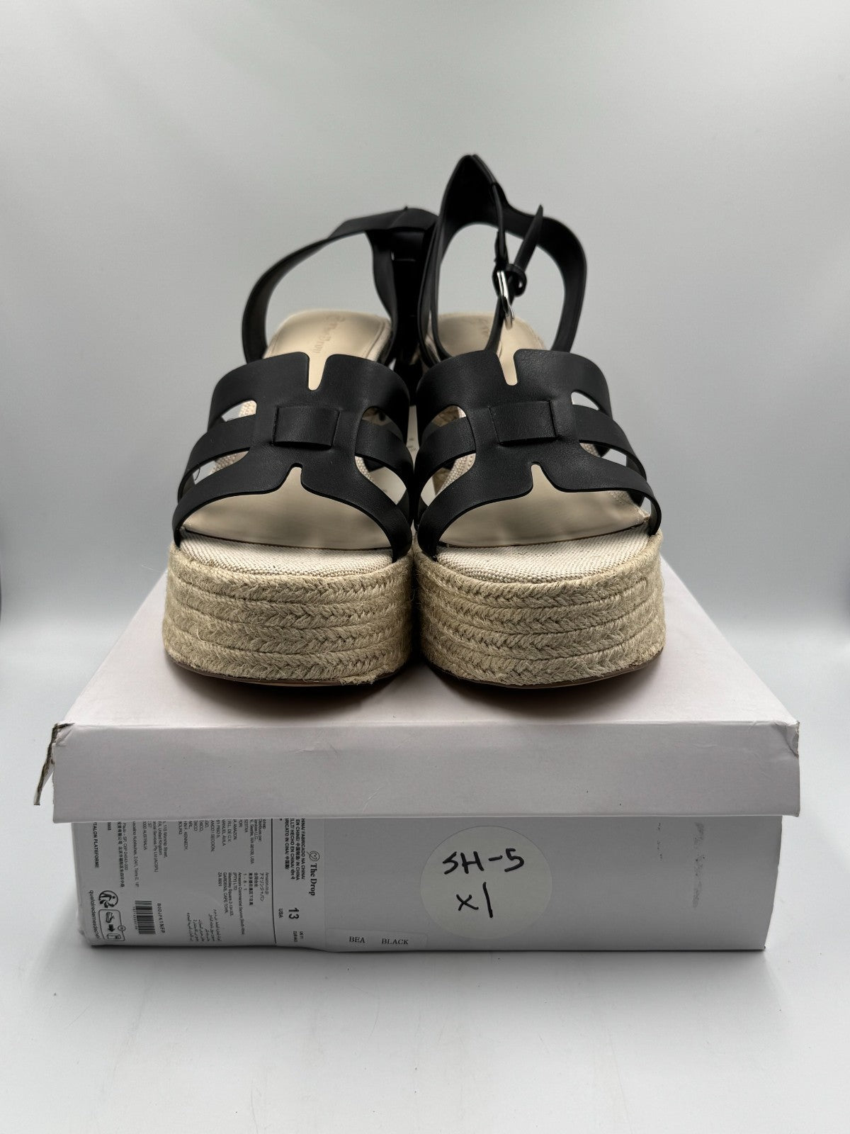 NWB The Drop Bea Cognac Platform Heeled Sandals Women's 13 Black/Beige Hipster