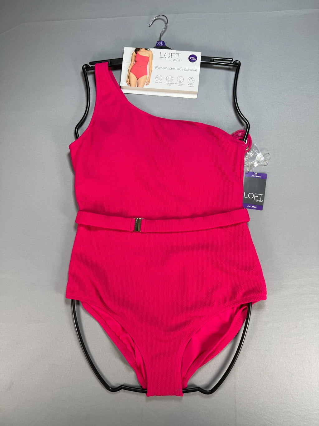 Loft Asymmetrical Textured Belted One-Piece Swimsuit Women's 2XL Pink Sleeveless