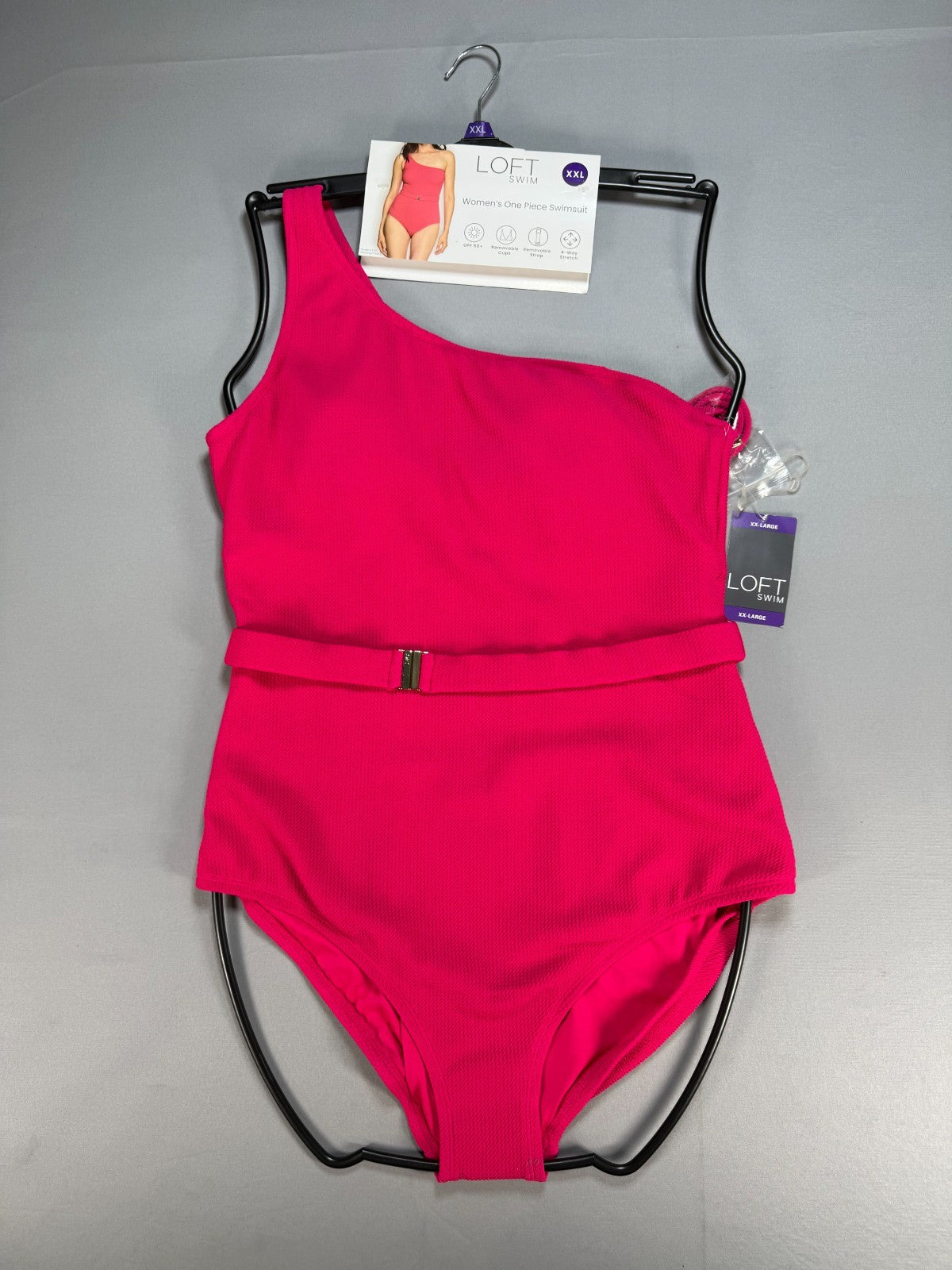 Loft Asymmetrical Textured Belted One-Piece Swimsuit Women's 2XL Pink Sleeveless