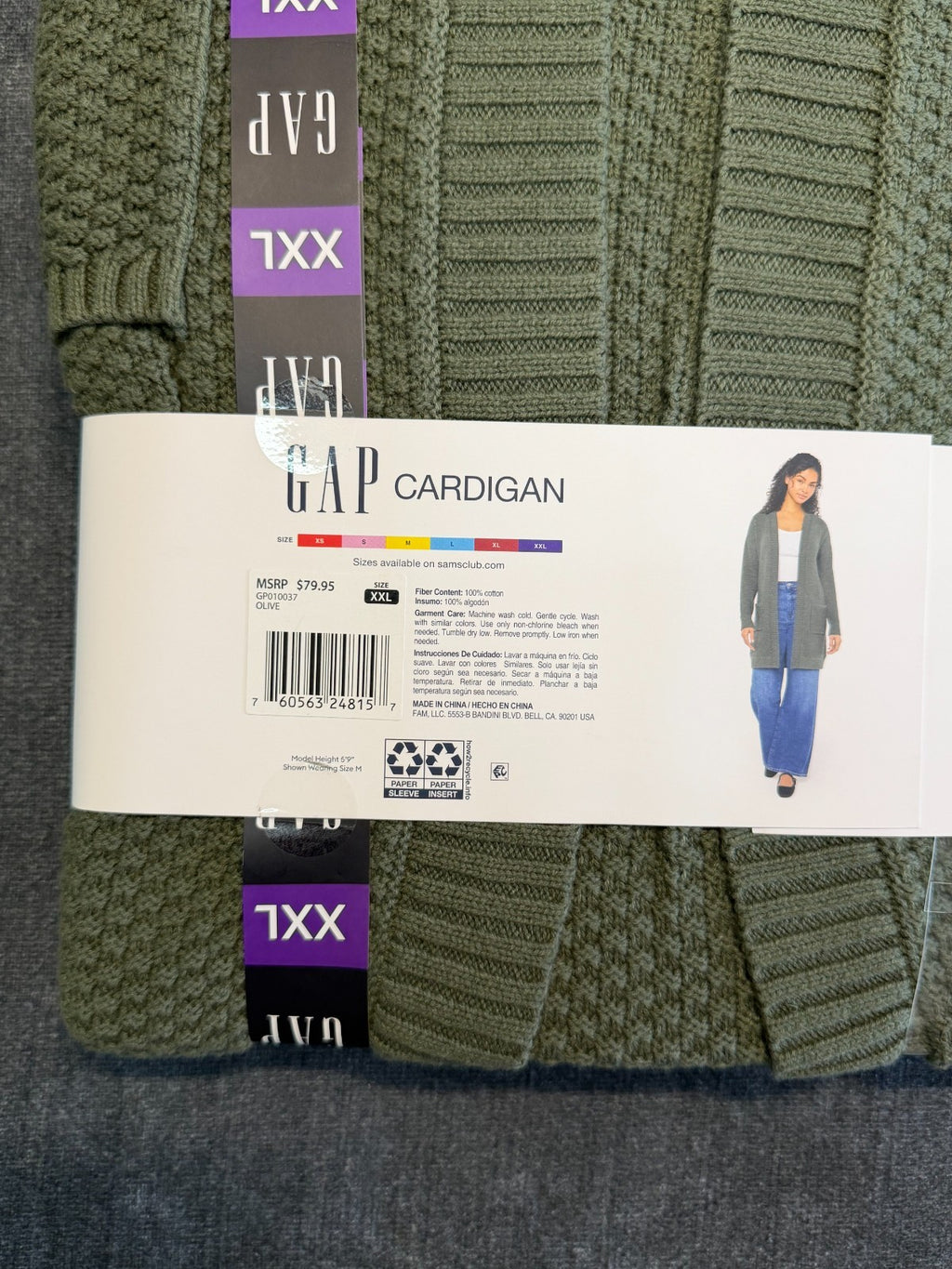 NWT Gap Long Sleeve Open Cardigan Women's 2XL Olive Green Front Pockets Winter