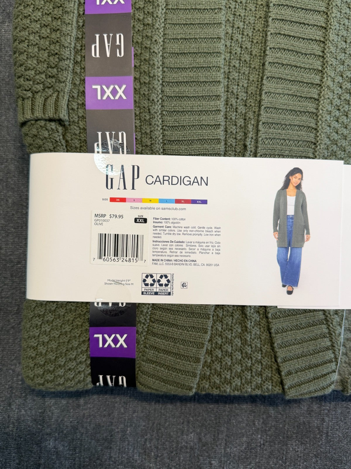 NWT Gap Long Sleeve Open Cardigan Women's 2XL Olive Green Front Pockets Winter