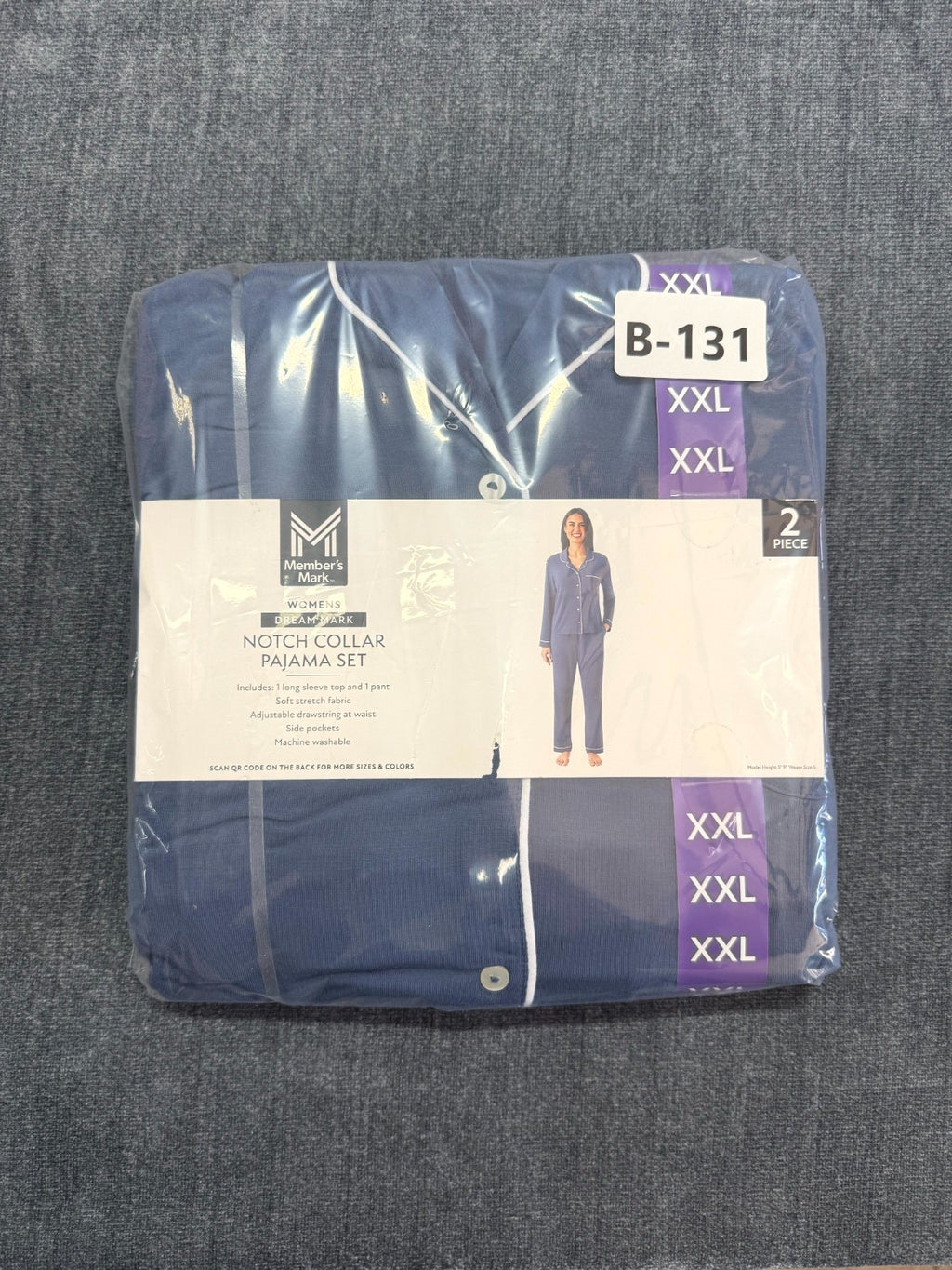 NEW Members Mark Notch Collar Pajama Set 2-Piece Women's 2XL Blue Long-Sleeve