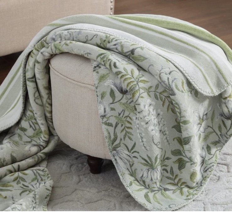 Laura Ashley Coco Luxe Plush Reversible throw blanket 60"x70" CHOOSE COLOR