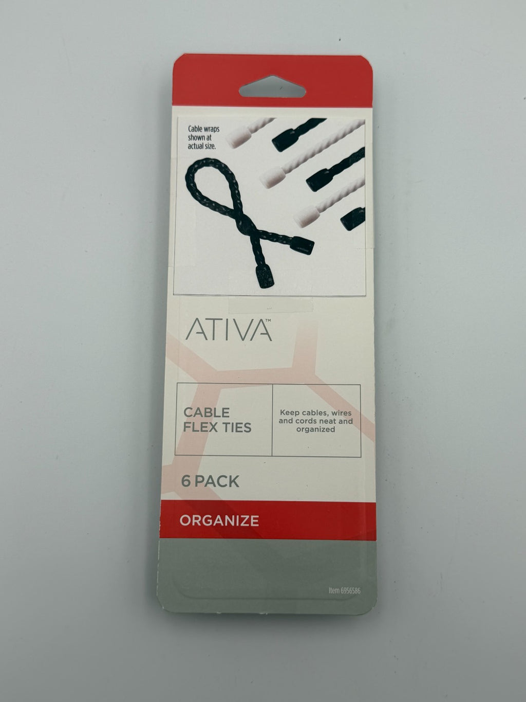 NEW Ativa Adjustable Reusable Cable Management Flex Organizer Ties - Pack of 6
