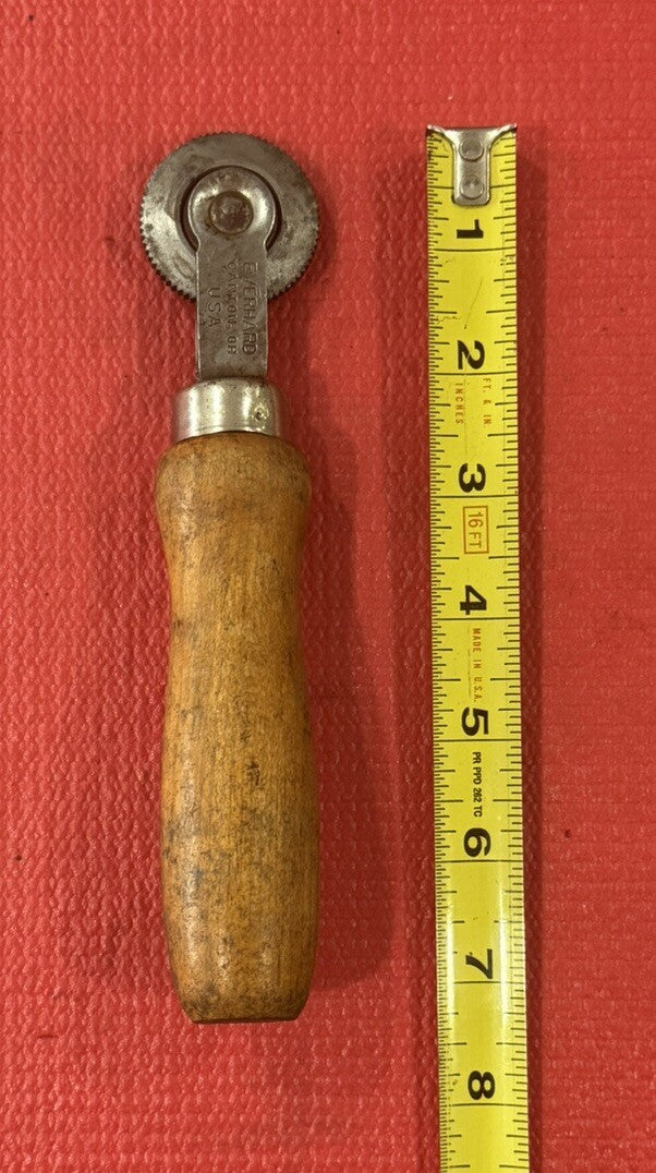 Vintage Everhard Canton Ohio Leather Working Rolling Tool Wooden Handle