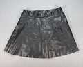 Women's Large Faux Leather Skater Skirt Black A-Line Pleated Mini Circle Skirt