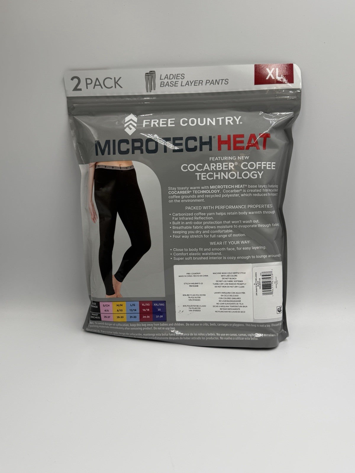 Free Country Microtech Heat Base Layer Pant Women's XL Black Stretch -Pack of 2