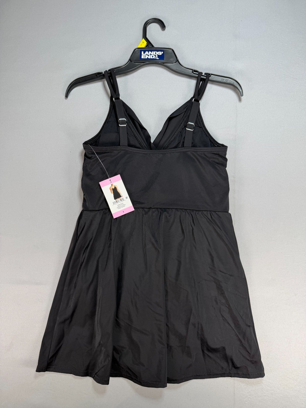NWT Land’s End Tulip Wrap Swim Dress Women's Small Black Wide Strap Sleeveless