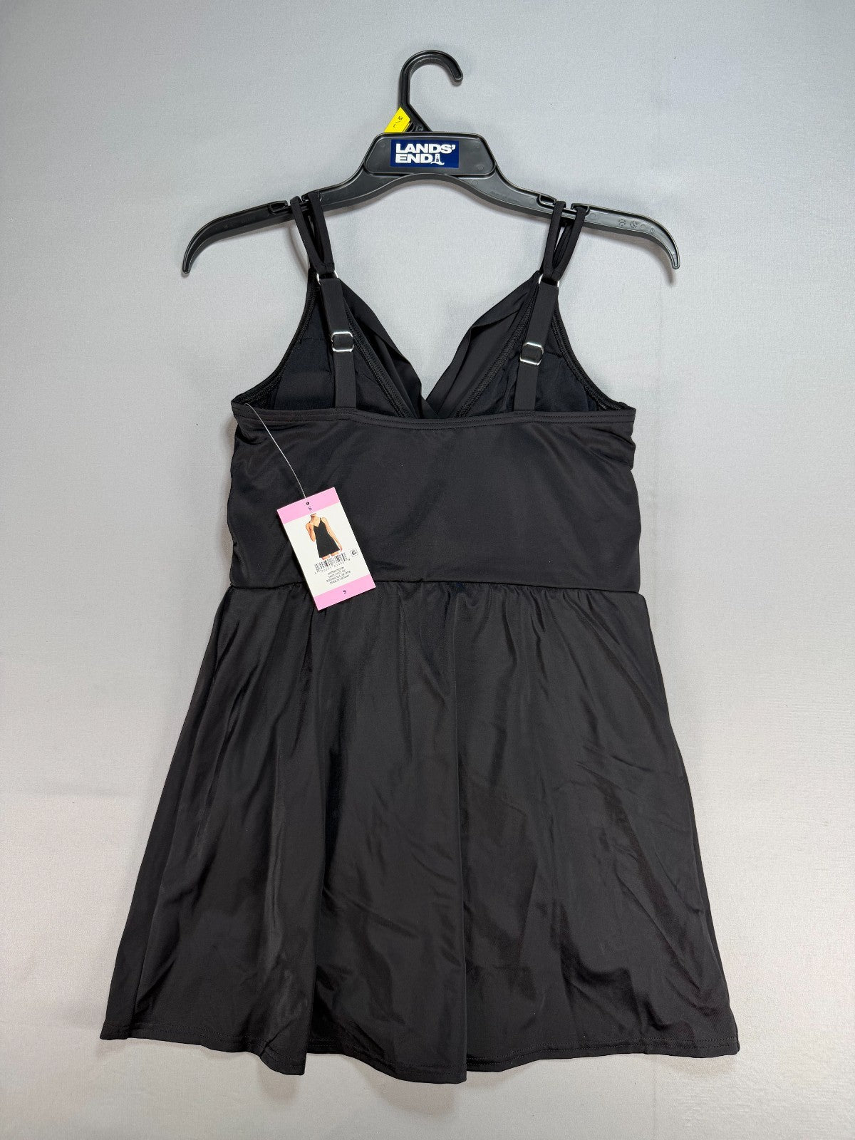 NWT Land’s End Tulip Wrap Swim Dress Women's Small Black Wide Strap Sleeveless