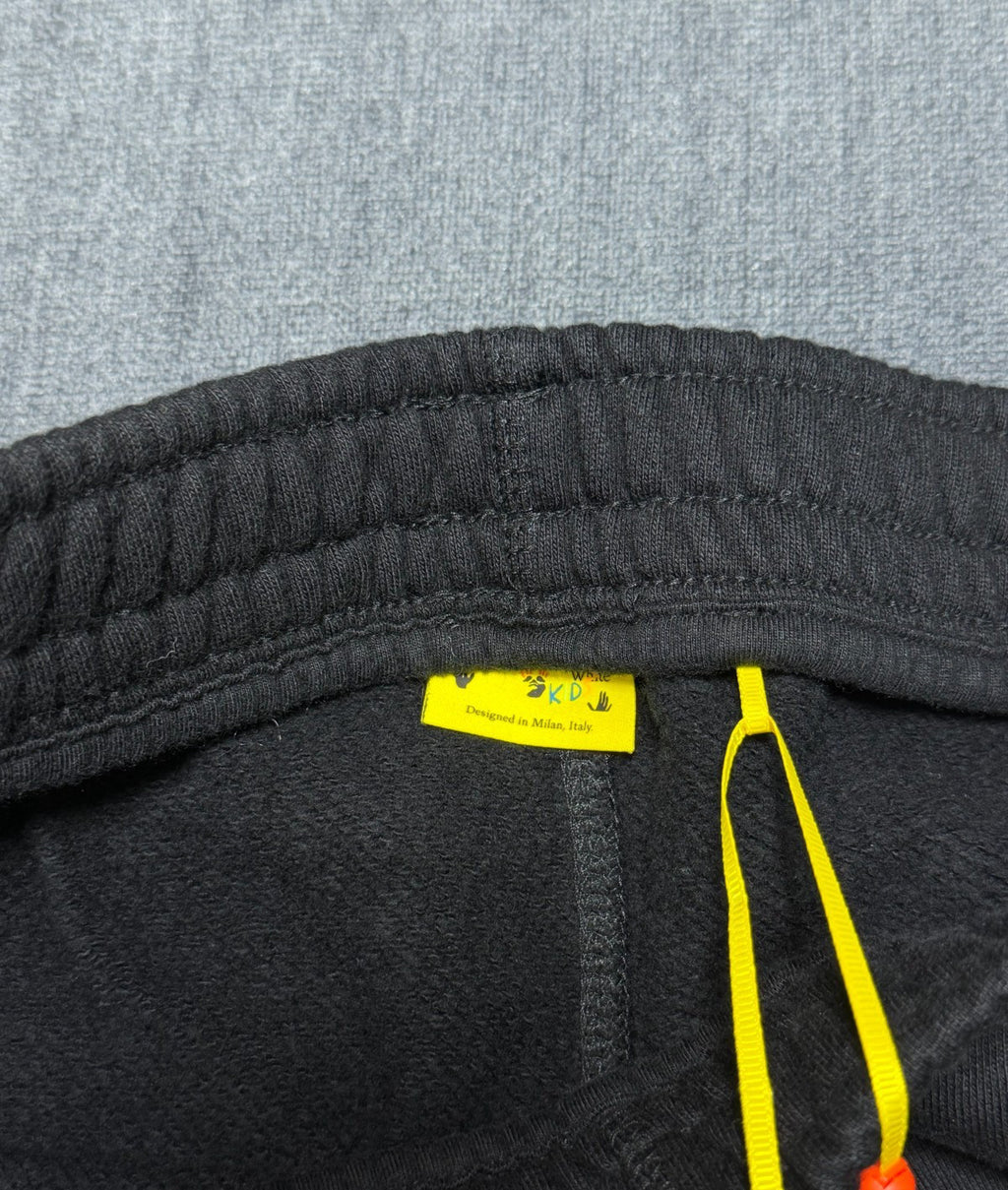 Off-White Stamp Plain Sweatpants Black Kids 12 Black Slash Pockets 100% Cotton