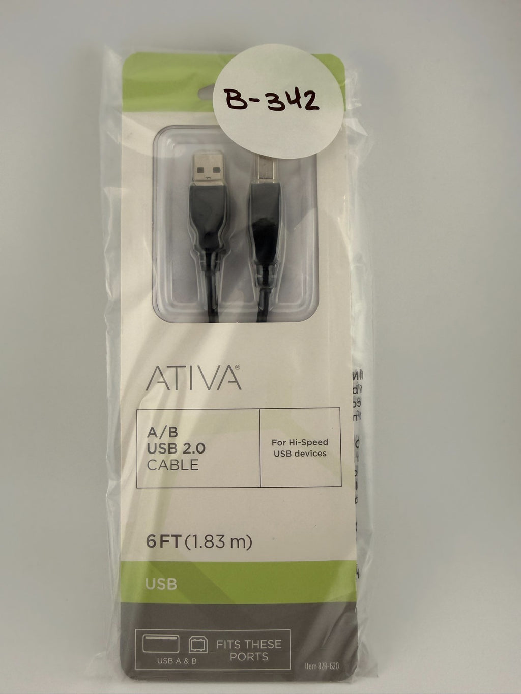 NEW Ativa 828-620 Black 1.83m High-Speed Cord 6ft USB 2.0 A to B Printer Cable