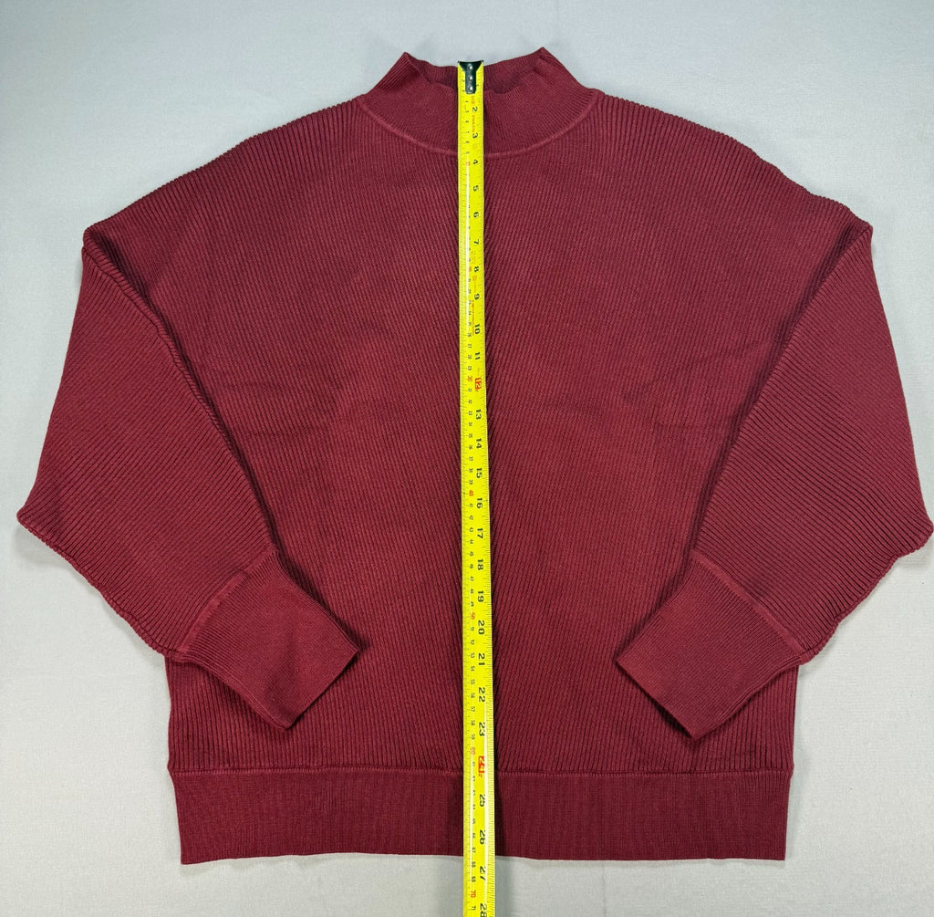 Women's Oversized Ribbed Knit Sweater Medium Burgundy Pullover Mock Neck Preppy